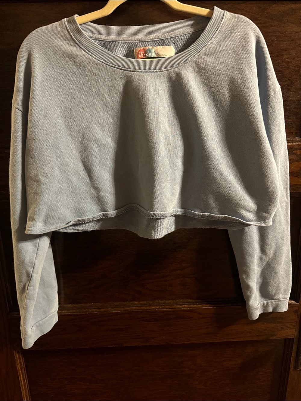 Free People Beach Cropped Crewneck Sweatshirt in Light Blue